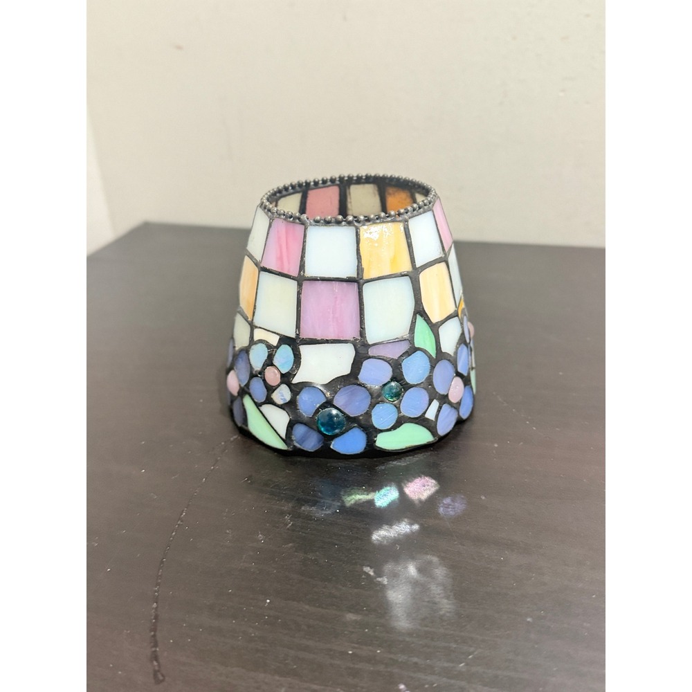 Vintage Partylite Hydrangea Floral Stained Glass Candle Jar Topper Shade